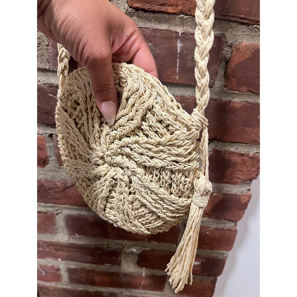 Boho Cottagecore Woven Straw Summer Beach Purse with Tassel Coastal Grandma - Picture 4 of 5
